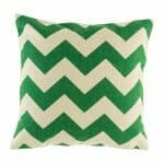 45cmx45cm Cotton linen cushion cover with large green Zig Zag design
