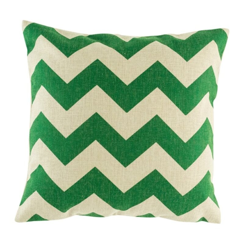 Large Green Yellow Zig Zag Cushion Cover 45cmx45cm Cotton linen cushion cover with large green Zig Zag design