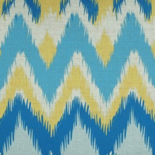 closer look at the zigzag pattern in blue and yellow cotton linen cushion (30cmx50cm)
