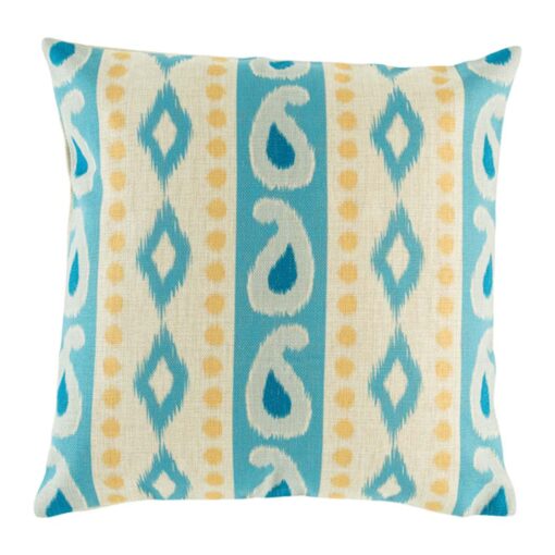 blue, white and yellow cotton linen 45cmx45cm cushion with multiple patterns