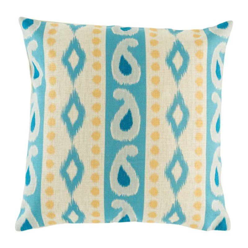 Darby Motif Cushion Cover blue, white and yellow cotton linen 45cmx45cm cushion with multiple patterns