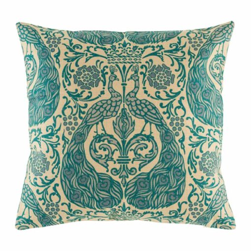 45cmx45cm cotton linen cushion cover with blue peacock design
