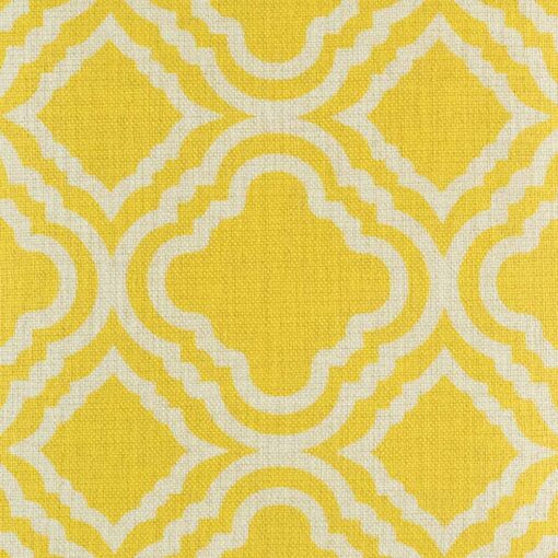 close up of the yellow and white patterned cotton linen cushion