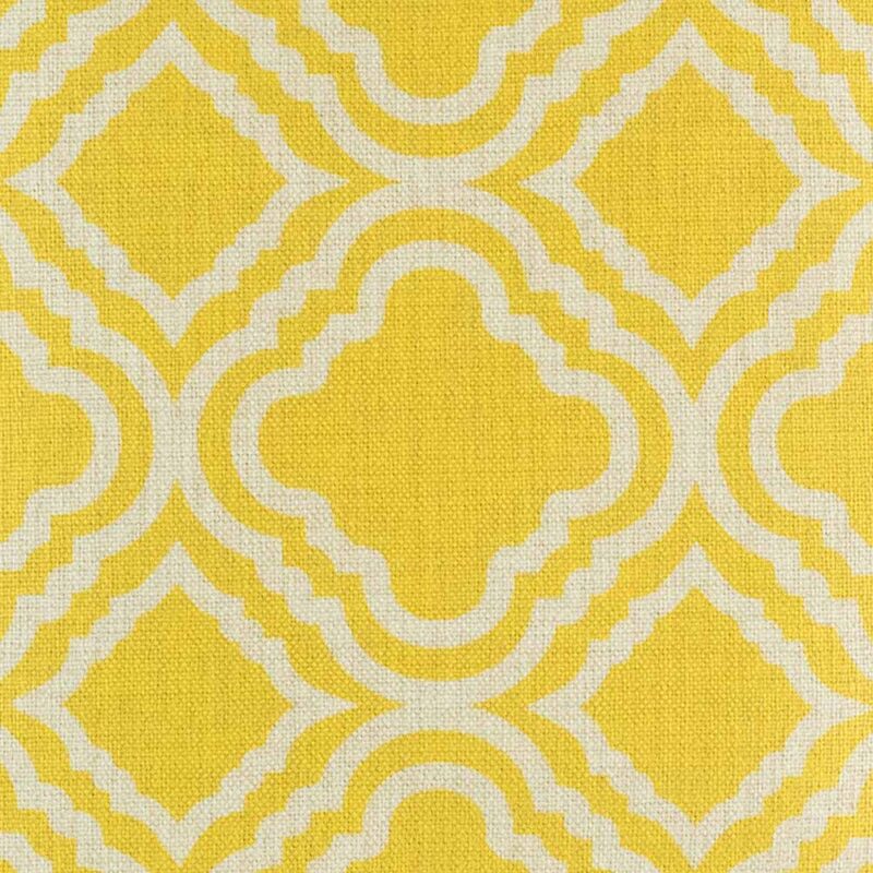 close up of the yellow and white patterned cotton linen cushion