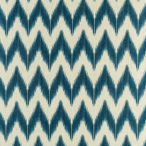 Close up of the 45cmx45cm chevron patterned cotton linen cushion in navy blue