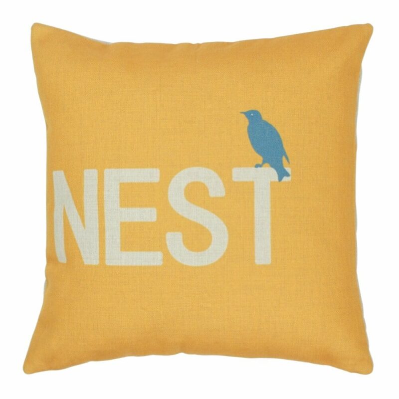 Birds Nest Cushion Cover Yellow and white with grey sparrow Cotton linen cushion (45cmx45cm)