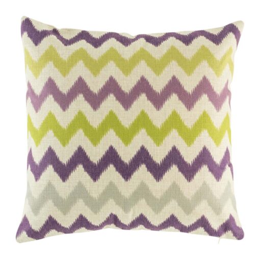 purple, green and grey Zig Zag cotton linen cushion in size 45cmx45cm