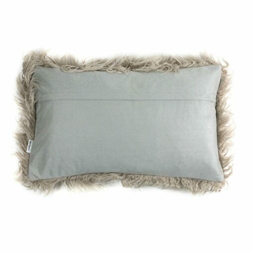 Close up photo of ecru rectangular fur cushion cover