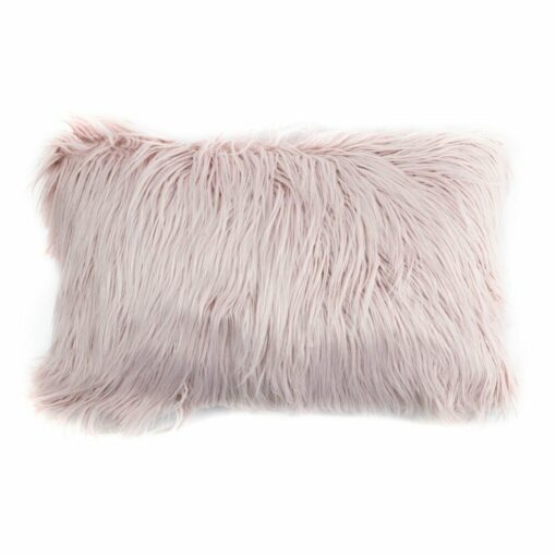 Image of pink rectangular faux fur cushion in 30cm x 50cm size
