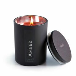 Savoury soy candle in amber scent with bamboo lid and non-toxic cotton wick