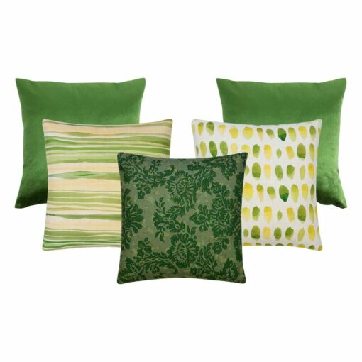 Image of 5 cushion cover collection in aquarelle green and yellow colours