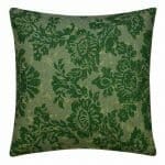 Image of green watercolour motif square cushion cover with floral print