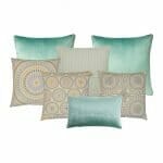 Mixture of square and rectangular cushions in green and yellow colours