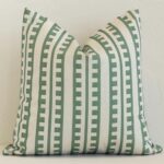 Lovely cream and green stripe cushion made from outdoor fabric and in an elegant square size.