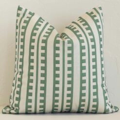 Lovely cream and green stripe cushion made from outdoor fabric and in an elegant square size.