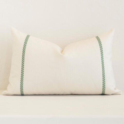 Striking rectangle cream cushion cover featuring a stripe style on quality outdoor fabric.