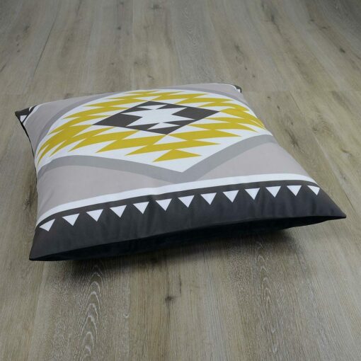 Image of large 70cm x 70cm floor cushion in aztec yellow and grey print