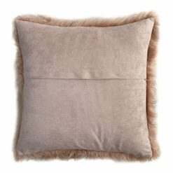Back view of chic faux fur square cushion cover in blush pink colour