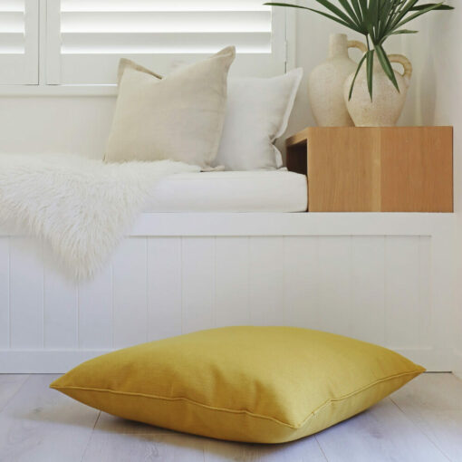 Floor cushion cover in mustard yellow colour