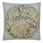 Photo of blue and gold square cushion cover with floral design