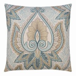 Photo of square teal and blue cushion cover with fern design