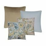A set of 4 oyster coloured and pastel blue cushions with leaf prints