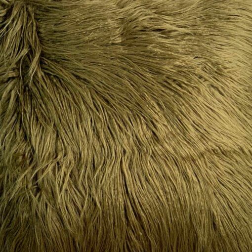 Close up image of military green 45cm x 45cm cushion in faux fur