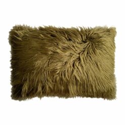 Bring shine and texture to your set with the camouflage rectangular fur cushion