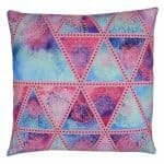 Image of pink and blue outdoor cushion cover with triangle design
