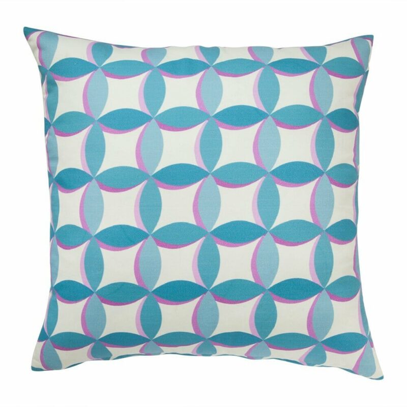 Image of green and white outdoor cushion cover with circles design