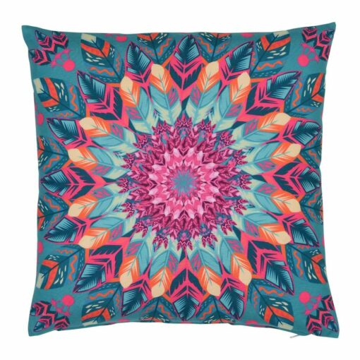 Front view of multi-coloured outdoor cushion cover that is resistant to UV, water and mould