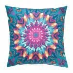 Image of colourful outdoor cushion with feathers design