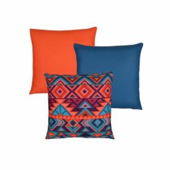 Photo of 3 orange and blue cushion covers with diamond pattern