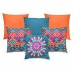 Photo of blue and orange cushion cover collection made of outdoor fabric
