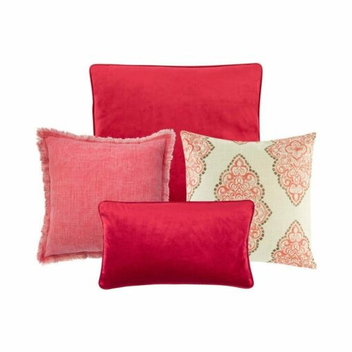Photo of 4 red cushion covers in square and rectangular shapes