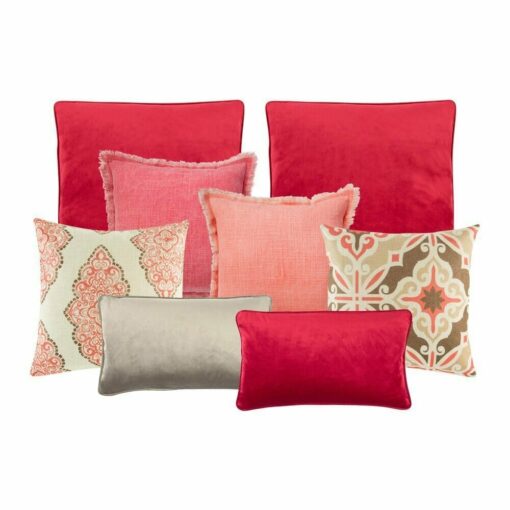 8 cushion cover set in shades of red, made of cotton linen and velvet fabric