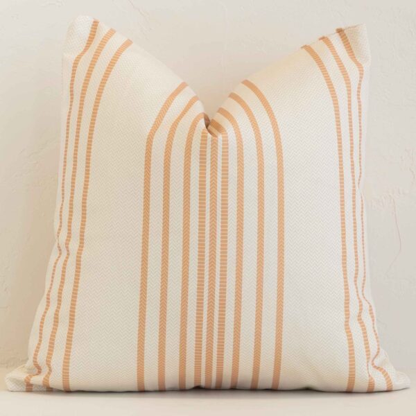 A premium outdoor calaybourne cushion boasting a stripe design and in a square size.