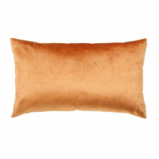Image of rectangular cushion cover in copper velvet and linen material