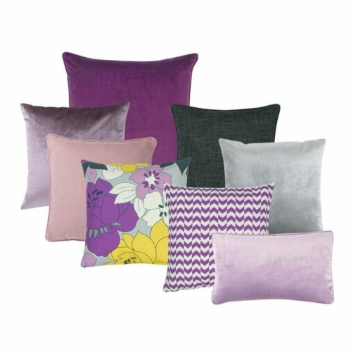 Photo of 8 cushion cover collection in purple, lilac, pink and grey colours