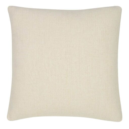 A plain linen square cushion shot from the back