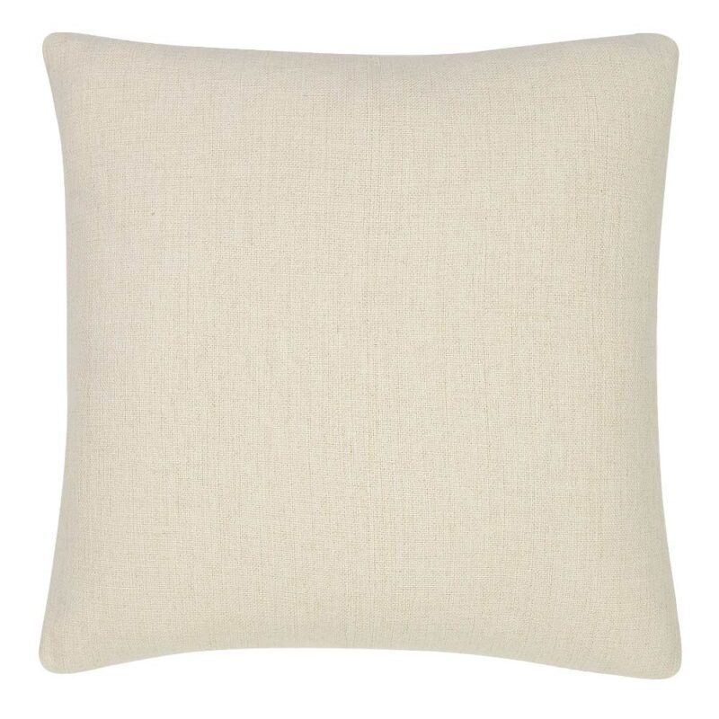 A plain linen square cushion shot from the back