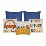 Blue car-themed kids bedroom cushion set in cotton linen blend material