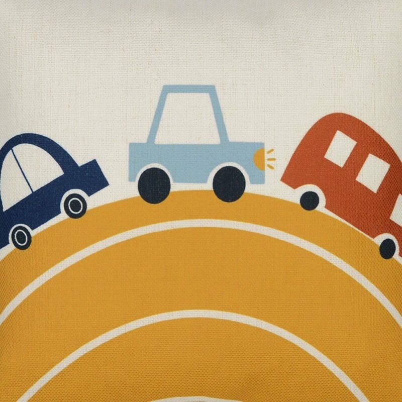Close up photo of colourful cute cars in yellow hill cushion