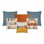 Cute bedroom cushion set for kids with blue, yellow, orange red colours