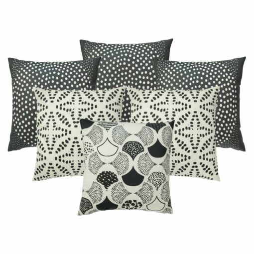 Image of 6 outdoor cushion covers in black and white tribal prints