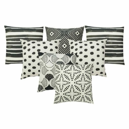Photo of 7 black and white outdoor cushion cover collection with tribal design
