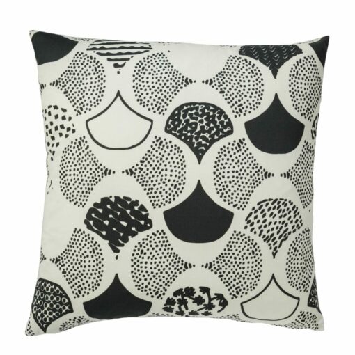 Photo of black and white outdoor cushion with tribal fan design