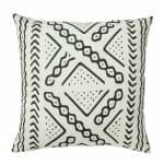 Image of black and white square outdoor cushion with tribal design