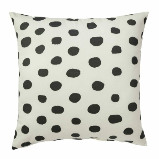 Image of 45 x 45cm white outdoor cushion cover with black polka dots
