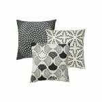 Photo of 3 black and white outdoor cushion cover collection in tribal star, fan and dots designs